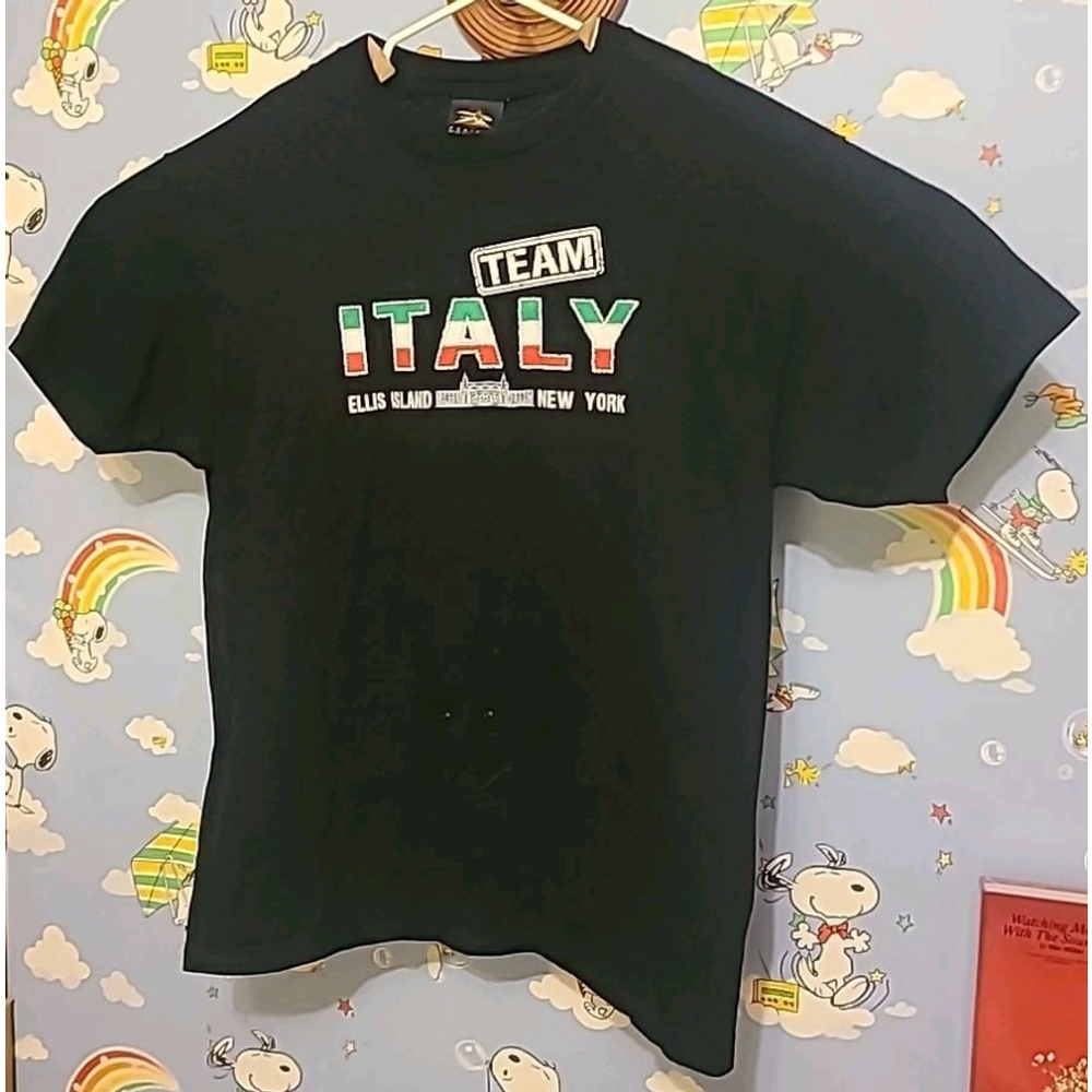 Vintage Team Italy Ellis Island New York Shirt Size Large Black Made In USA